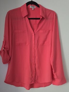 Express Coral-Pink Button-Front Blouse